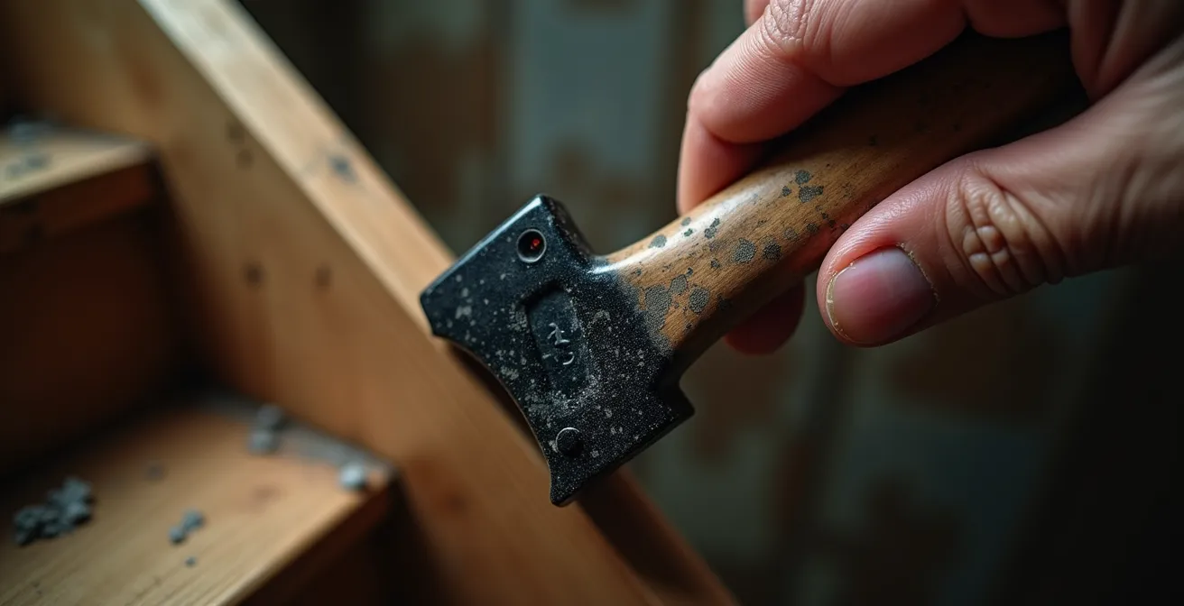 Main tenant un niveau numérique contre un escalier pour mesurer l'angle