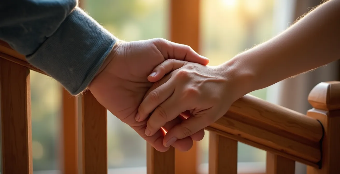 Mains de plusieurs générations unies symbolisant le maintien du lien familial